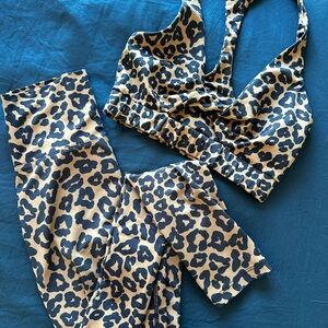 Beach Riot Leopard Print Twist Top Sports Bra and Piper Legging Set